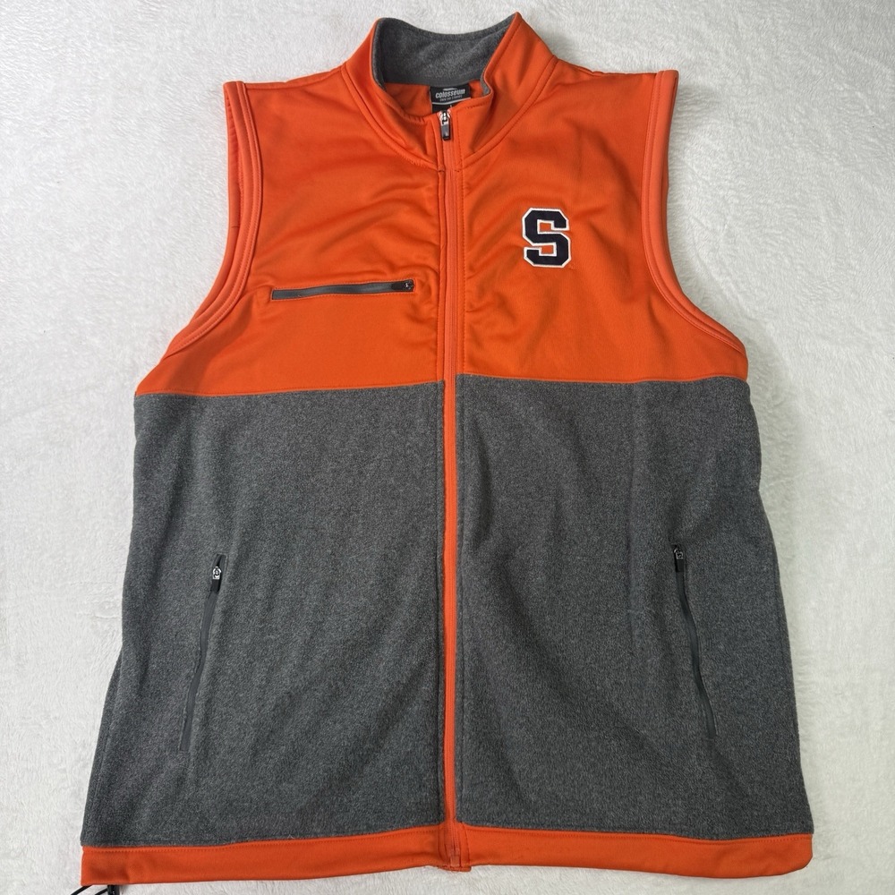 Syracuse University Orange College Fleece Vest Mens Large Orangeman Full Zip